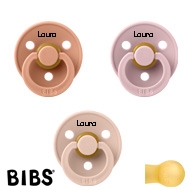 BIBS Colour Schnuller mit Name, Peach, Blush, Pink Plum, rund Latex Größ 2, (3er Pack)